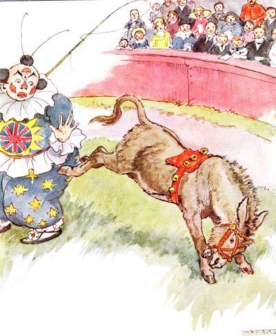 The clown was so silly today - I kicked him quite hard, illustration from 